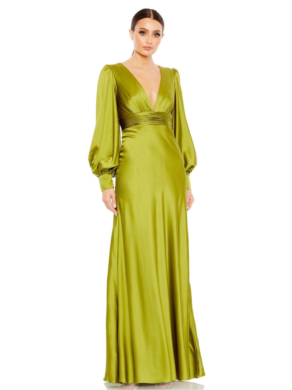 leena Mac Duggal Apple Green Bell Sleeve Empire Waist Gown 68344 Sz 6 NWT $498